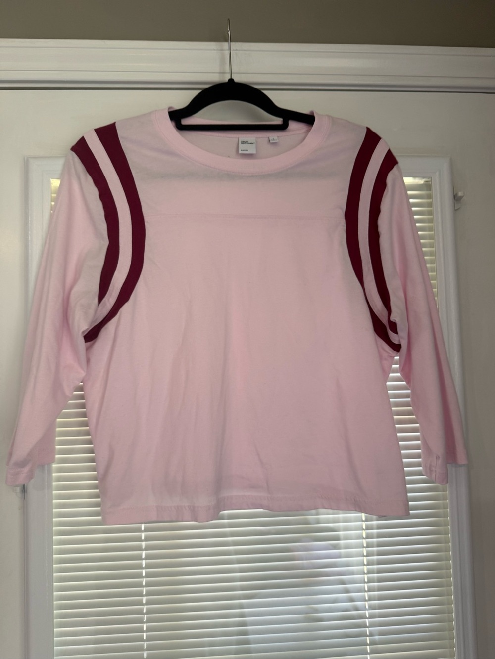 Aritzia Pink Long-Sleeve Stripe Accent Top